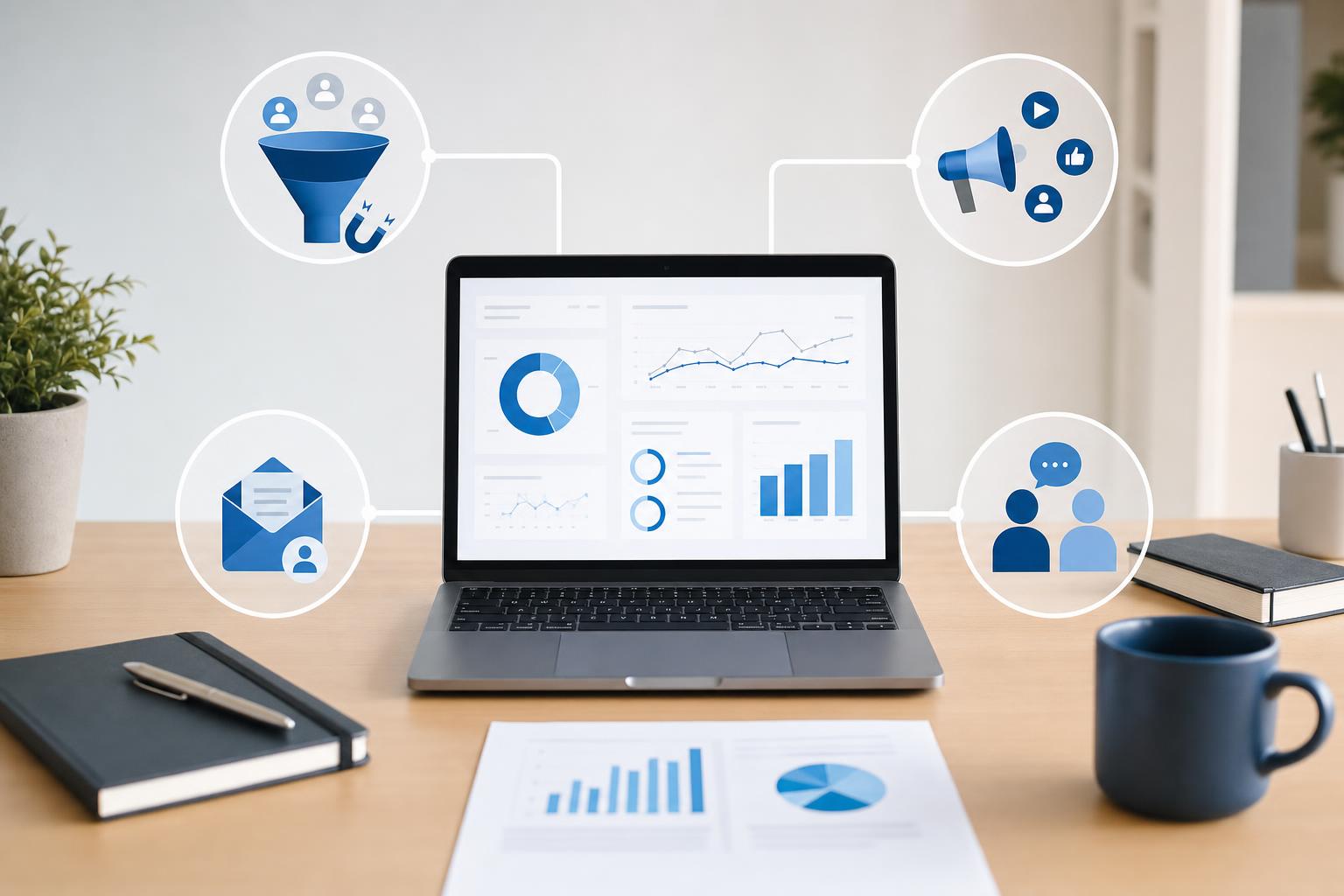 Schéma des principaux canaux d'acquisition client en B2B : inbound, outbound, publicité et recommandation